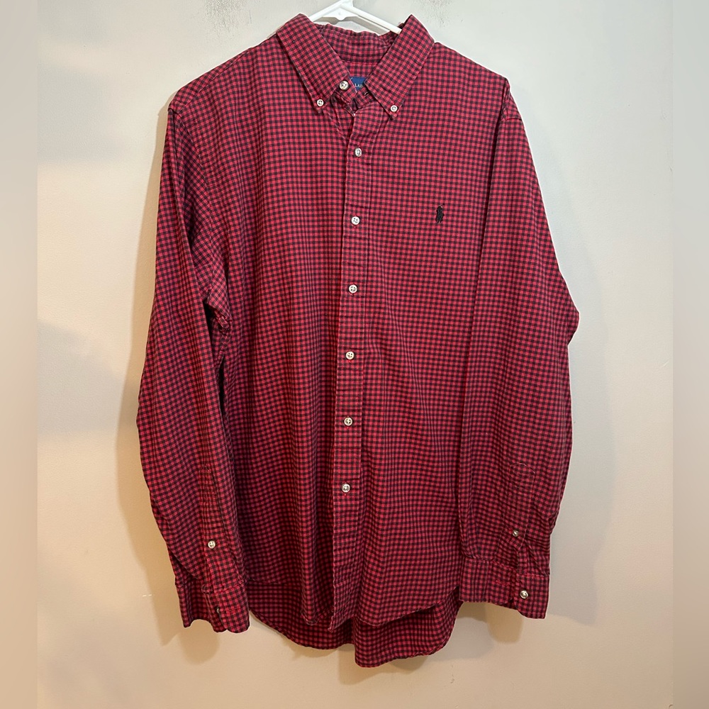 Ralph Lauren Mens Dress Shirt Sz Large Red Black Gingham CheckPlaid